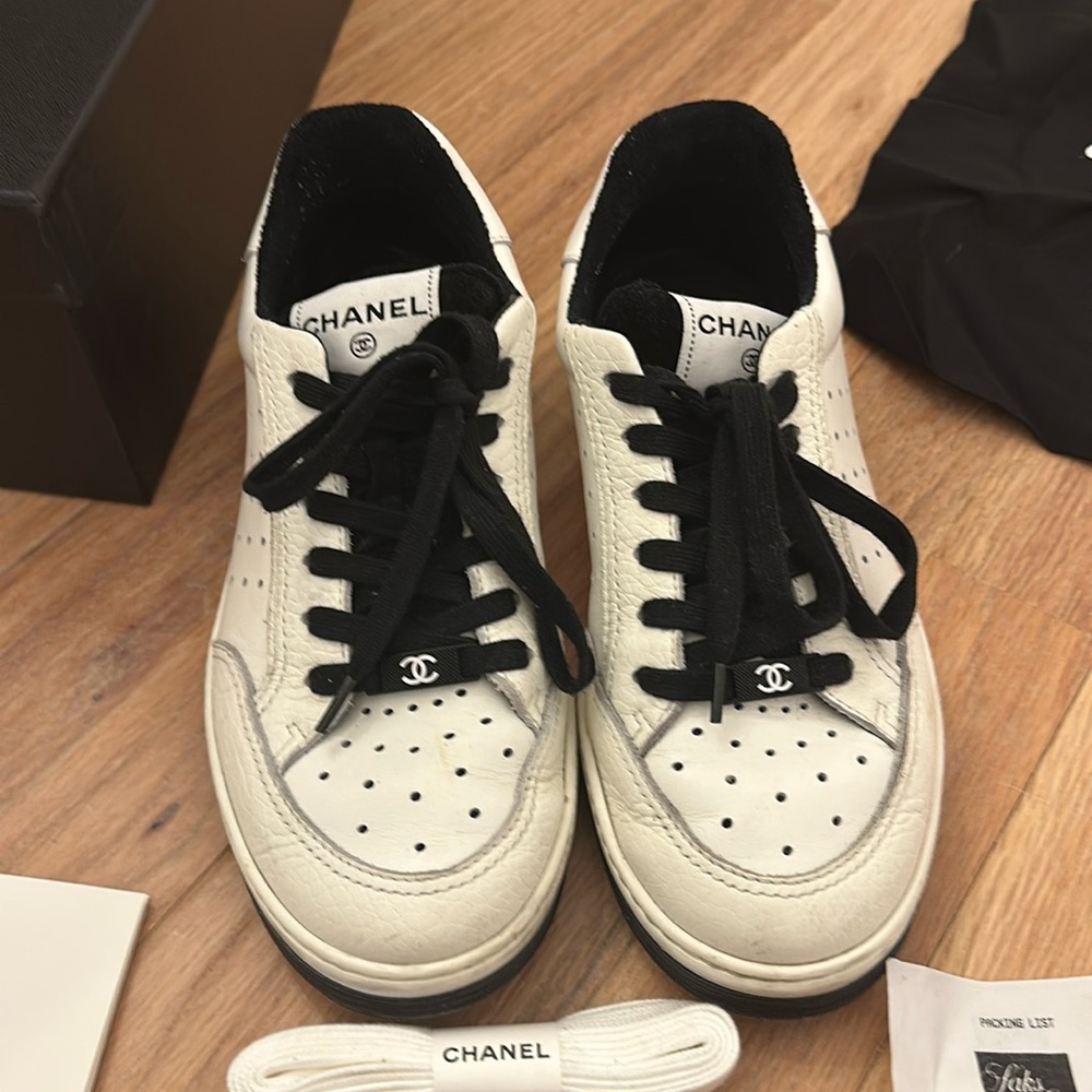 Chanel white and black womens sneakers size 8